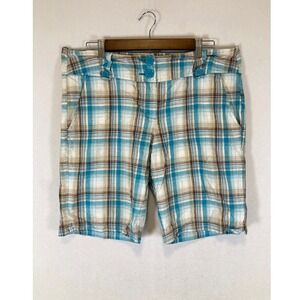 Y2K Coastal Bugle Boy For Her XL Turquoise Brown Plaid Cotton Blend Shorts